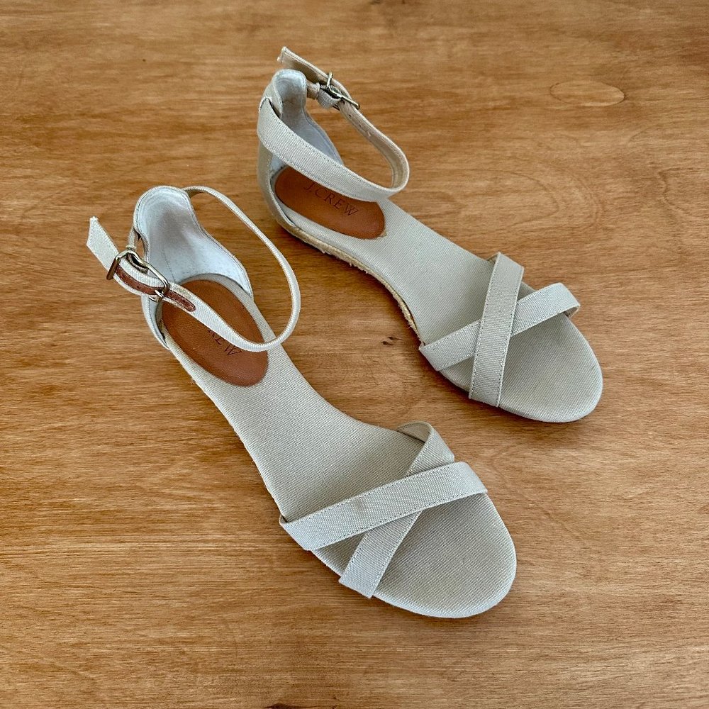 j crew espadrille mini-wedge sandal • taupe canvas • sz 9 • $98